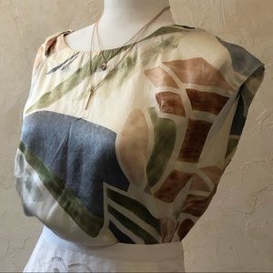Anthro Maeve Neutral Abstract Print Silk Blouse S